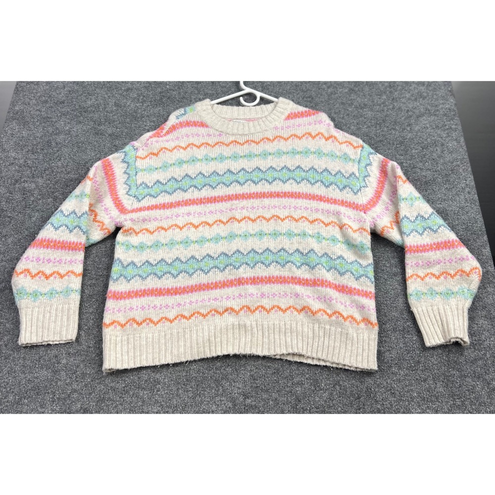 American Eagle Fair Isle Crewneck Sweater XL Cream Multicolor Pastel Geometric